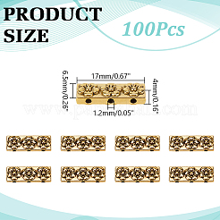 チベットスタイルの合金マルチ連リンク100個  花の長方形  アンティーク黄金  17x6.5x4mm  穴：1.2mm&nbsp;FIND-WR0011-93AG