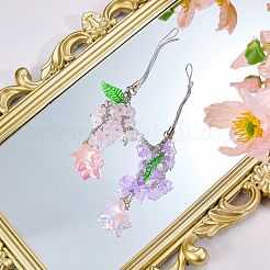 真鍮、アクリル、ガラスの携帯ストラップ  花  スター  ミディアム蘭  163mm&nbsp;HJEW-SW00167-02