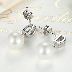 Anti-Tarnish Rhodium Plated 925 Sterling Silver Cubic Zirconia Stud Earrings&nbsp;EJEW-FF0002-12