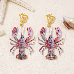 アクリル＆合金製スタッドピアス（女性用）  エビ  ゴールドカラー  カラフル  90x42mm&nbsp;WG8B1A0-03