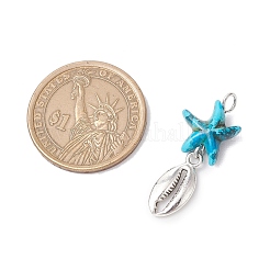 7Pcs 7 Styles Dyed Synthetic Turquoise Starfish & Alloy Sea Animals Pendants&nbsp;PALLOY-JF03754-04