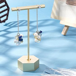 天然混合宝石チップ＆パール＆キュービックジルコニアクラスターダングルスタッドピアス1組  316サージカルステンレススチールチェーンタッセルロングドロップイヤリング（女性用）  66mm  ピン：0.7mm&nbsp;EJEW-UN0002-26