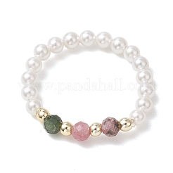 Adjustable Natural Tourmaline with Pearl Beads Finger Rings Set for Women&nbsp;RJEW-JR00991