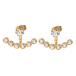 女性用304ステンレススチール製カーブスタッドピアス  ラインストーン付き  ゴールドカラー  14x21mm&nbsp;EJEW-A163-01G