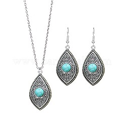 Bohemian Style Zinc Alloy & Synthetic Turquoise Pendant Necklaces & Dangle Earrings Sets&nbsp;WG40DB6-08