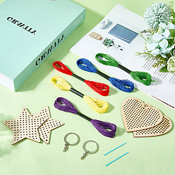1 Set Wooden Heart Star Keychain Embroidery Beginner Kit&nbsp;DIY-SC0030-07