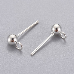 304ステンレススチールスタッドピアス金具  カン付き  ラウンド  銀  15x7x4mm  穴：1.7mm  ピン：0.8mm&nbsp;STAS-G137-17S