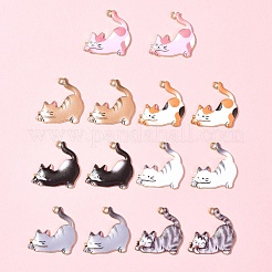14本7色ラックメッキ合金エナメルペンダント  ゴールドカラー  猫のチャーム  ミックスカラー  25x25x2mm  穴：2mm  2個/カラー&nbsp;FIND-FS0003-03