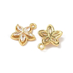 真鍮製マイクロパヴェキュービックジルコニアペンダント  花のチャーム  18KGP本金メッキ  透明  15x13x3mm  穴：1.5mm&nbsp;LS-KK-D373-02A-G