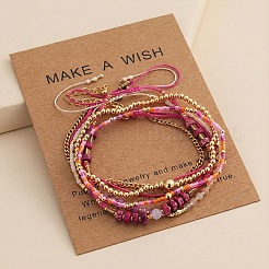 5Pcs Adjustable Nylon Round Gemstone Bead Braided Bracelet Sets&nbsp;NO9066-3