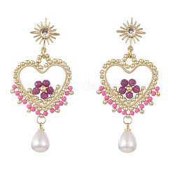 Natural Ruby & Glass Seed Dangle Earrings for Women&nbsp;EJEW-MZ00782-01