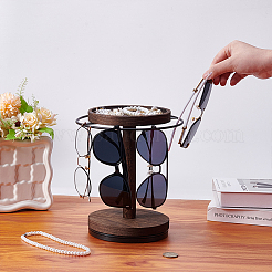 Iron Rotating Eyeglass Holder Stand with Wood Tray and Base&nbsp;AJEW-WH0695-248