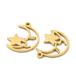 304ステンレススチールチャーム  星のチャーム入り月  14KGP本金メッキ  15x11x1mm  穴：1mm&nbsp;STAS-L022-215G