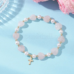 Natural & Synthetic Gemstone Heart & Shell Pearl Beads Stretch Bracelets&nbsp;BJEW-JB13413