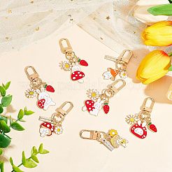 7スタイルの合金エナメルペンダントキーホルダー7個  合金のキーの留め金付き  花とうさぎとにんじん  ミックスカラー  5.65~6.85cm  1個/スタイル&nbsp;KEYC-OC0001-12