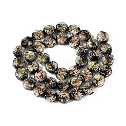 手作りの箔ガラスビーズ連売り  フラットラウンド  ゴールド  10.5x5~7mm  穴：1~1.6mm  約40個/連  16.34~17.13インチ（41.5~43.5cm）&nbsp;FOIL-Q002-03D