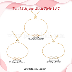 女性用真鍮スライダーブレスレット3個、3スタイル  無限大  ゴールドカラー  4-7/8インチ（12.5cm）&nbsp;BJEW-GA00003
