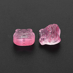 透明ガラスビーズ  中国の干支は虎に署名します  ショッキングピンク  11.5x12x8mm  穴：1mm&nbsp;GLAA-T022-22-D05