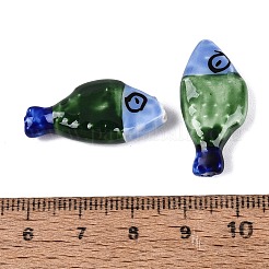 手描きの魚の形をした磁器ビーズ  水玉模様の動物柄セラミックビーズ  グリーン  28.5~29x13~14x5.5~6mm  穴：1.6~2mm&nbsp;PORC-N013-06F