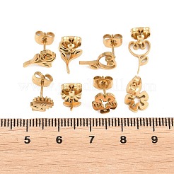 バレンタインデー用304ステンレススチール製スタッドピアス4ペア  花  ゴールドカラー  7.5~11.5x6.5~7.5mm&nbsp;EJEW-G469-01G-01