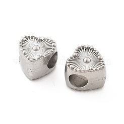 304ステンレススチールヨーロピアンビーズ  大きな穴ビーズ  ステンレス鋼色  ハート  10x10x7.5mm  穴：4mm&nbsp;STAS-M112-03P-05