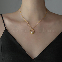 304ステンレススチール製パヴェクリアキュービックジルコニアムーンペンダントネックレス（女性用）  18KGP本金メッキ  15.75インチ（40cm）&nbsp;FS-WGAD8A1-01