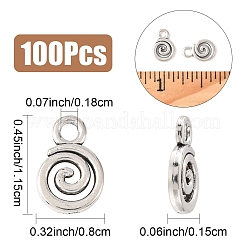 100 個のチベットスタイル合金チャーム  渦  アンティークシルバー  11.5x8x1.5mm  穴：1.8mm&nbsp;FIND-YW0008-81