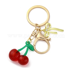 4個 4スタイルフルーツアクリル/樹脂ペンダントキーホルダー  合金ペンダントと留め金、鉄製キーリング付き  ミックスカラー  82.5~92mm  1個/スタイル&nbsp;KEYC-JKC01196