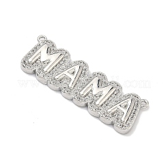 真鍮製マイクロパヴェキュービックジルコニアペンダント  ワードママチャーム  プラチナ  12.5x37x3mm  穴：1mm&nbsp;LS-KK-A285-03B-P