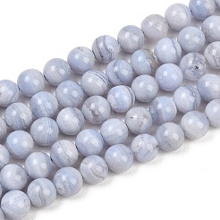 天然石ブルーレースアゲートビーズ連売り  スムーズなラウンド  9x8.5mm  穴：1.2mm  約45個/連  15.16''（38.5センチメートル）&nbsp;G-B183-A01-8mm