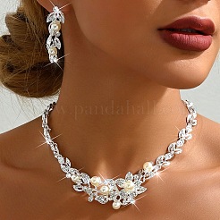 Leaf Alloy & Crystal Rhinestone & Plastic Pearl Chain Necklace & Stud Earring&nbsp;FS-WGF3342-01