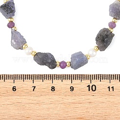 Raw Rough Natural Tanzanite & Faceted Rondelle Dyed Purple Malaysia Jade & Pearl Beaded Necklaces for Women&nbsp;NJEW-JN06589