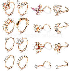 16Pcs 16 Styles 316L Surgical Stainless Steel Rhinestone Nose Studs & Rings&nbsp;WGD5AA5-03
