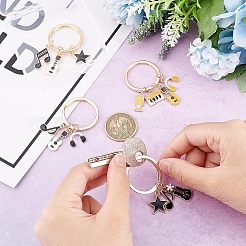 4スタイルの合金エナメルキーホルダー4個  鉄パーツ  星とギターと音符  ミックスカラー  5.4~5.7cm  1 個/スタイル&nbsp;KEYC-OC0001-20