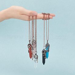 DIY 5個入り宝石の尖ったペンダント作りキット  5色の弾丸形のペンダントと5個の真鍮製アズキチェーンネックレス作りを含む  23-5/8インチ（60cm）&nbsp;DIY-NB0005-08