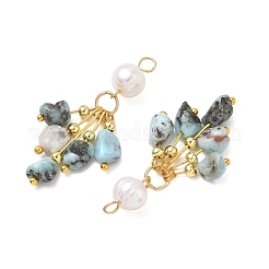 Natural Larimar & Natural Freshwater Pearl Tassel Pendants&nbsp;PALLOY-JF06023