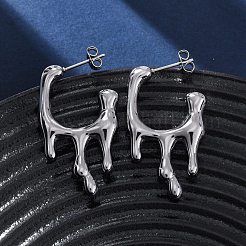 304ステンレススチールスタッドピアス  フローチャーム  ステンレス鋼色  35x20x4.5mm&nbsp;EJEW-B108-16P