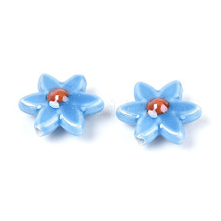 手作り陶器ビーズ連売り  花  パールカラーの  ディープスカイブルー  16.5~17x15.5~16x6.5~7mm  穴：1.5mm  約20個/連  12.99インチ（33cm）&nbsp;PORC-N008-10B