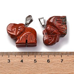 天然石レッドジャスパーペンダント  201ステンレススチール製金具付き  象  19x22x10mm  穴：4x8mm&nbsp;G-B127-05P-07