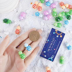 30個5色不透明樹脂ペンダント  かわいい亀のチャーム  プラチナメッキ鉄ループ付き  ミックスカラー  25.5~26x14x9.5mm  穴：2mm  6個/カラー&nbsp;RESI-SC0002-74