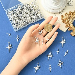 100個 4スタイル チベットスタイル 合金中空ペンダント  スターのチャーム  アンティークシルバー  19~34.5x10~22.5x1.7~5mm  穴：1.5~1.8mm  25個/スタイル&nbsp;FIND-YW0007-99