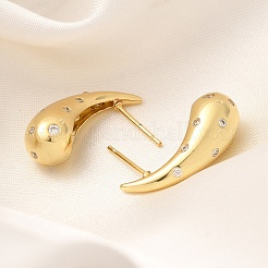 Rack Plating Teardrop Brass Micro Pave Clear Cubic Zirconia Stud Earrings&nbsp;EJEW-H143-18G