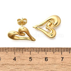女性用304ステンレススチールスタッドピアス  イオンプレーティング（ip）  中空の心  18KGP本金メッキ  18x15mm&nbsp;EJEW-L296-077G