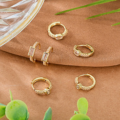 6Pcs 3 Styles Brass Micro Pave Clear Cubic Zirconia Hoop Earrings&nbsp;EJEW-TA0001-90C