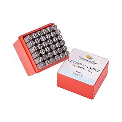 鉄シールスタンプ  文字a〜z入り  番号0~8とアンパサンド＆  ブラック  63x8mm  文字と数字：6mm&nbsp;AJEW-PH0002-02B