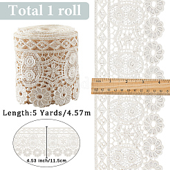 5ヤードポリエステルリボン  刺繍レース付き  古いレース  4-1/2インチ（115mm）&nbsp;OCOR-GF0005-26B