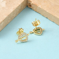 Heart Brass Micro Pave Clear Cubic Zirconia Stud Earrings&nbsp;EJEW-Z144-12G
