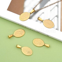 ファッショナブルな304ステンレススチールペンダント  聖母マリア/グアダルーペの聖母と平らな楕円形  ゴールドカラー  21x13x1.5mm  穴：4x6mm&nbsp;X-STAS-J009A-02