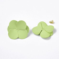 スプレー塗装された鉄のスタッドのイヤリングのセッティング  ピアスバックキャッチ/イヤーナット付き  花  薄緑  30x29~30x11mm  ピン：1mm&nbsp;IFIN-N004-01E