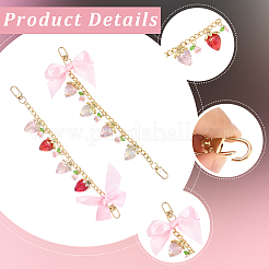 2Pcs 2 Colors Aluminium Chains & Acrylic Link Bowknot Strawberry Bag Decorative Chains&nbsp;HJEW-SC0002-61